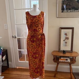 Vintage Spenser Jeremy Sleeveless Silk Maci Dress w/ Sunflower Print. Size 8